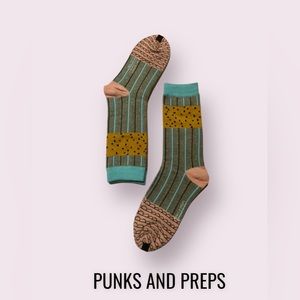 Crew size socks with graffiti design. Punk & Preps brand